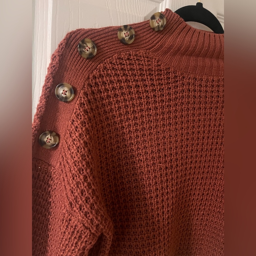 Women's Button-Detail Sweater - Rust Size Large - Picture 2 of 3